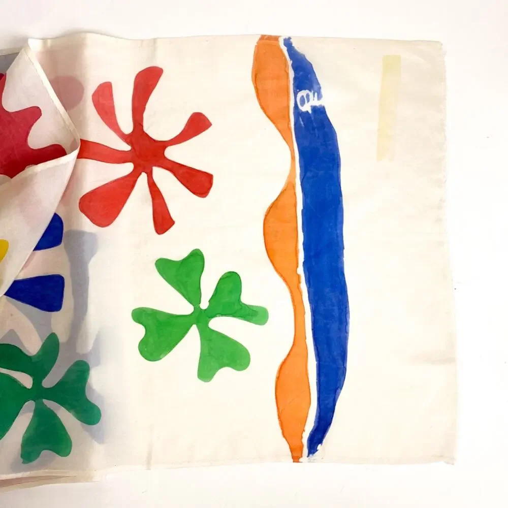 Block Print Silk Cream and Rainbow Color Rectangular Scarf